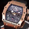 2022 11-03 Miyota Automatic Mens Watch Rose Gold Black Yellow Skeleton Dial Big Date Number Markers Rubber Strap 6 Styles Sports Watches Puretime01 1103-RGB2