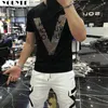 T shirt Designer Clothes Men Mercerized Cotton V shaped Pattern Top Male StreetFashionStyle Man Clothing 220616