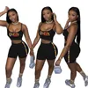 Women's Tracksuits All Black O Neck Sleeveless Letter Print Crop Top And Short 2 Pieces Set Sexy Tight Club TracksuitsWomen's