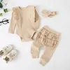 Ensembles de vêtements printemps automne né bébé fille vêtements couleur unie enfants tenue pour filles coton à manches longues hauts + pantalon + écharpe 6-24 mois