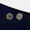 Vintage 16mm Fiore Marcasite Orecchini a bottone 925 Sterling Silver Inlay 5mm Granato Ear Stud per le donne