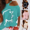 Vrouwen tops sexy off schouder zomer t-shirts casual print t-shirt korte mouw o-hals pullovers tops mode street tee 220514