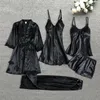 Women's Sleepwear Silk Robe Sleep Suit Womens Lace Satin Pajamas Gown Set V-neck Cami Nighties Wear Pijama Home Nightwear Spring Nightdress