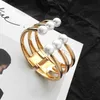 Brangle kpop imitation perle trois couches bracelets for women fashion metal géométrie bracelent jielrisry jowry wholesalebangle kent22