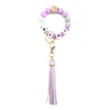 Alfabeto Mama Key Ring Jóias Silicone Bead Chaveiro Chaveiro Tassel Fringe Braceletes Chaveiro de Pingente Pingente Acessórios