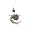 Pendant Necklaces Heart Lava Rock Bead Volcano Necklace Aromatherapy Essential Oil Diffuser Black Stainless Chain Jewelr Dhseller2010 Dh6Hu