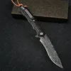 1st Damascuss Flipper Folding Knife VG10 Damascus Steel Drop Point Blade Ebony Handle Ball Bearing EDC Pocket Knives