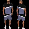 Verão Novos Modelos Stitching Impresso Tops de Mangas Curtas Curtas Simples Casual Respirável T-shirt Shorts Terno Esportes e Lazer Set Y220420