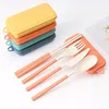 Wheat Straw Cutlery Set Portable Multicolor Storage Box Knife Fork Spoon Chopsticks Travel Eco-friendly Cutlery Inventory Wholesale