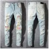 Jeans mens designer European rock revial jean men embroidery quilting ripped for trendy brand vintage straight jeans distrressed skinny pants navy trousers 28-42