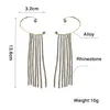 2022 Long Tassel Drop Ear Cuff Hanging Clip on Earrings Largo For Women Big Bling Chains Rhinestone Silver Gold Birthday Wedding Jewelry Gifts for Ladies