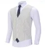 Erkek yelek yelek beyaz şerit pamuk butik ince fit takım tek göğüslü ceket gündelik Gilet Homme Düğün Stra22