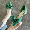 Robe chaussures mode plissé noeud papillon pompes femmes automne bout pointu talons bas femme vert épais talon fête femme