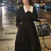 Elegant svart midi tröja dres gothic klänning koreanska mode y2k vintage trench dress office lady höst chic 220317