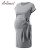 Arloneet Cloths Women Maternity Dress Lace Up Solid Sirow Sleeve Feeding Dress Summer Lady Chaust Casual Closed273H