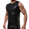 Summer Men Sexy Solid Color Bez rękawów Faux skórzana szczupła kamizelka Top Gay Undershirt Tank 220505