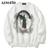 LENSTID Men Hip Hop Knitted Jumper Sweaters Angel Lightning Printed Streetwear Harajuku Autumn Oversize Hipster Casual Pullovers 220812