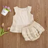 Mababy 6m-4y spädbarn småbarn baby barn flickor kläder set sommar spetsar ruffles väst t shirt topp shorts bloomers outfits vintage 220507