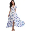 Witbuy boho impressão floral feminino verão maxi vestido rayon v pesco