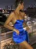 Articat Spaghetti Brap Mini Satin Dress Women Sexy Backless Cross Bangage Bodycon Платье для вечеринки с плиссированным коротким клубным платьем 220527