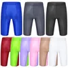 Herren-Shorts, glänzend, glatt, elastischer Bund, kurze Leggings, Sport, Fitness, Fitnessstudio, solide knielange Badehose für Herren