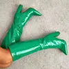 2022 Women 10.5cm High Heels Green Knee High Boots Lady Fetish Block Heels Leather Green Boots Platform Catwalk Stripper Shoes Y220729