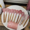 Silicone Kitchen Utensil Set 12 Pieces Cooking with Wooden Handles Holder for Nonstick Cookware Spoon Soup Ladle Slotted Whisk Tongs Brush Pasta Server WLL1368