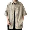 Men's Casual Shirts Men's 2022 Mens Cotton Military Cargo Dress Short Sleeve Work Streetwear Blouses