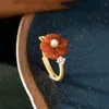 Küme Yüzük Vintage Güney Kırmızı Agate Çiçek Ayarlanabilir Yüzük 925 Gümüş Cazibe Doğal Hediyeler Kadın Kristal Takı Musluk Erkekler Chalcedony Zirc