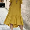 Kobiety ubieranie się wakacyjne letnie zanzea krótkie rękaw Sundress Solidne swobodne falbany kaftan luźne kieszenie na scedos o szatę femme 226014