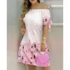 Casual Dresses 2022 Trendy Women A Line Shap Mini Colorblock Off Shoulder Tie Detail Dress