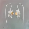 Ciondola Lampadario Stile etnico vintage Narciso Orecchino a goccia Orecchini a forma di fiore color argento per le donne Fidanzamento Matrimonio Gioielli di modaDang