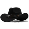 Simple Wome Hommes Rouge Laine Chapeu Western Cowboy Chapeau Gentleman Jazz Sombrero Hombre Cap Papa Cowgirl Chapeaux Taille 5658 cm 220813