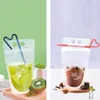 Disposable milk tea juice bag Clear drinkware Pouches Bags Zipper Stand-up Plastic Drinking Bag with Straw253y