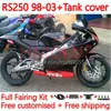 Обтекание +крышка танка для Aprilia RSV250RR RS-250 RSV250 RS RSV 250 RSV-250 98-03 159NO.36 RS250 RR 1998 1999 2000 2001 2002 2003 RS250R 98 99 00 01 02 03 BODYS Black Grey Grey.