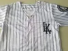 Maglia da uomo Moive LK Baseball 07 KINGIN Gessata Bianca Colore della squadra Ricamo e base fresca cucita Cooperstown HipHop Traspirante per gli appassionati di sport Qualità eccellente