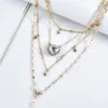 Pendant Necklaces Fashion Boho Vintage Gold For Women Heart Shape Crystal Star Necklace Multilayer Female Jewelry Valentine GiftPendant