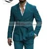 Men's Suits Blazers Mens Blazer luxery designerstyle Western Tailored Suit Lapel Belt Tuxedo Gentleman Texture Solid Color Unique Design Ca 220826