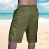 Hommes coton lin Shorts pantalon homme été respirant couleur unie lin pantalon Fitness Streetwear multi-poches Cargo pantalon