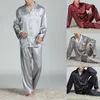 Mens Stain Pyjama Ställer män Sleepwear Modern Style Tryckt Silk Nightgown Home Man Male Satin Soft mysig sovande pyjamas 220705