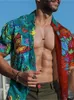 T-shirts pour hommes Casual Mens Imprimer Chemises de plage en vrac Mode Collier Boutonné Cardigan Tops pour hommes 2022 Chemise d'été StreetwearMen'