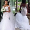 Afrikaanse witte kant zeemeermin trouwjurk met bruine naakt achterste knop illusie lange trouwjurken voor bruid 2022 tule bruidsjurken gewaad de mariage