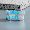 Andere Hip Hop Opal Naturstein Inlay Bling Iced Out CZ Oben Unten Flache Zähne Grillzs Für Männer Rapper Schmuck Geschenk Party