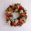 White Peony Wreath Wreath Wreath Door Wall Wall Ornament Rattan Round Garland Decoration Flower Artificial Fake Flower 201006