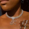 Chains A-Z Cursive Initial Letter Pendant Necklace Iced Out Paved Rhinestone Prong Cuban Chain For Women Hip Hop JewelryChains Fshion