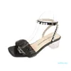 Sandálias Breeze Pearl Pearl Sandal Lady Lady Fairy Mesh One Line High Heels Sapatos femininos