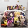 Demon slayer sängkläder set tecknad anime kamado tanjirou nezuko rengoku giyuu täcke kudde kuddar barn tröstare sovrum dekor