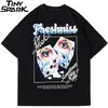Hip Hop Sokak Giyim Büyük Boy Tshirt Erkekler Harajuku Daire Mektubu Zar Baskı Tişört Bahar Yaz Kısa Kollu T-Shirt Siyah 220621