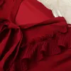 Summer Short Sleeve Round Neck Dress Black / Red Solid Color Chiffon Ribbon Tie Bow Ruffle Detail Kne-Lengen Elegant Casual Dresses 22L025030