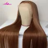 Chocolate marrom em linha reta perucas dianteiras do laço para as mulheres 13x4 laço frontal peruca sintética simulação cabelo humano 7796534